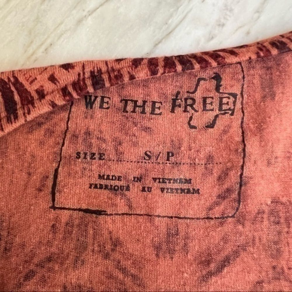 We the Free You So Fancy Printed Cold Shoulder Top S Rusty Red Linen Blend Boho - Picture 6 of 7